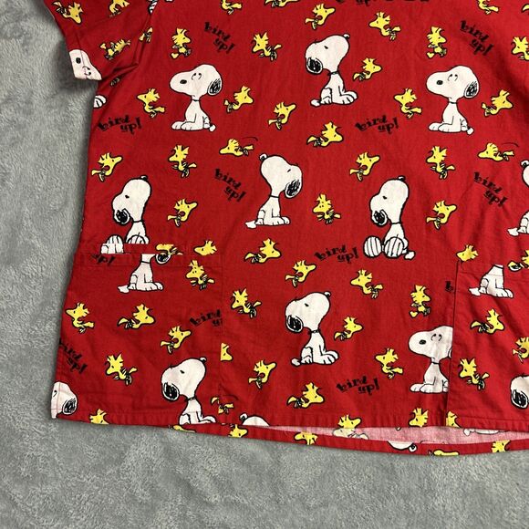 Peanuts Medical Scrub Top Snoopy Woodstock Red XL Cotton Mens/Womens Short Sleev - Picture 4 of 12